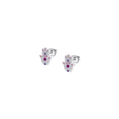 Boucles d'oreilles Lotus Silver Rainbow Main De Fatima en argent