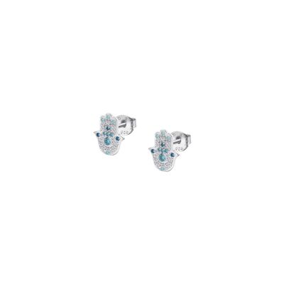 Boucles d'oreilles Lotus Silver Rainbow Main De Fatima Rainbow en argent