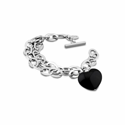 Bracelet Coeur noir Lotus Style Historique en acier
