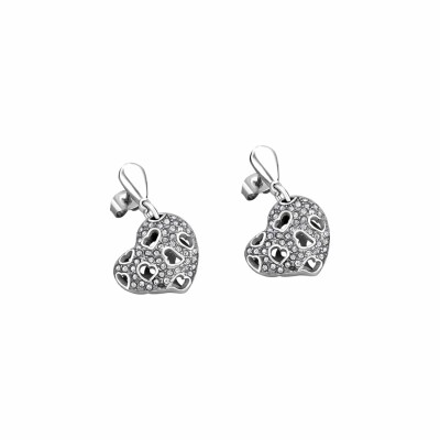 Boucles d'oreilles Coeur Lotus Style Historique en acier et oxydes de zirconium