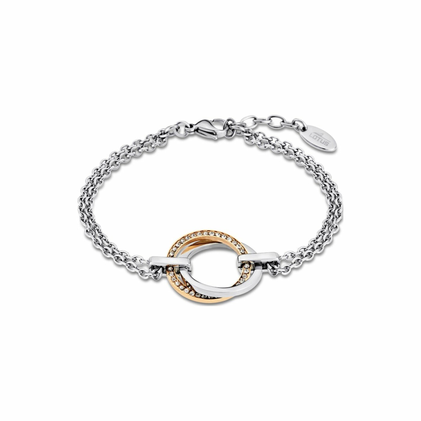 Bracelet Lotus Style Urban Woman en acier, métal doré rose et oxydes de zirconium