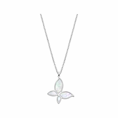 Collier Papillon Lotus Style Bliss en acier et nacre
