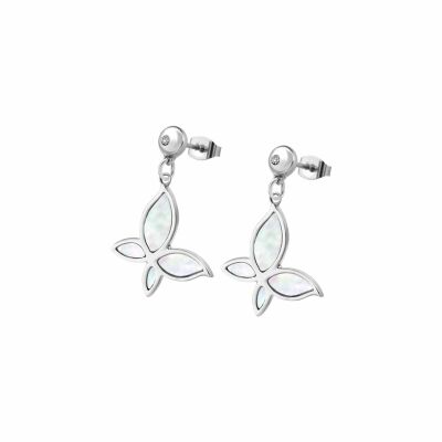 Boucles d'oreilles Papillon Lotus Style Bliss en acier et nacre