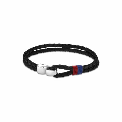 Bracelet Lotus Urban Man en acier et cuir noir