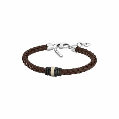 Bracelet Lotus Style Urban Man en acier et cuir tressé marron