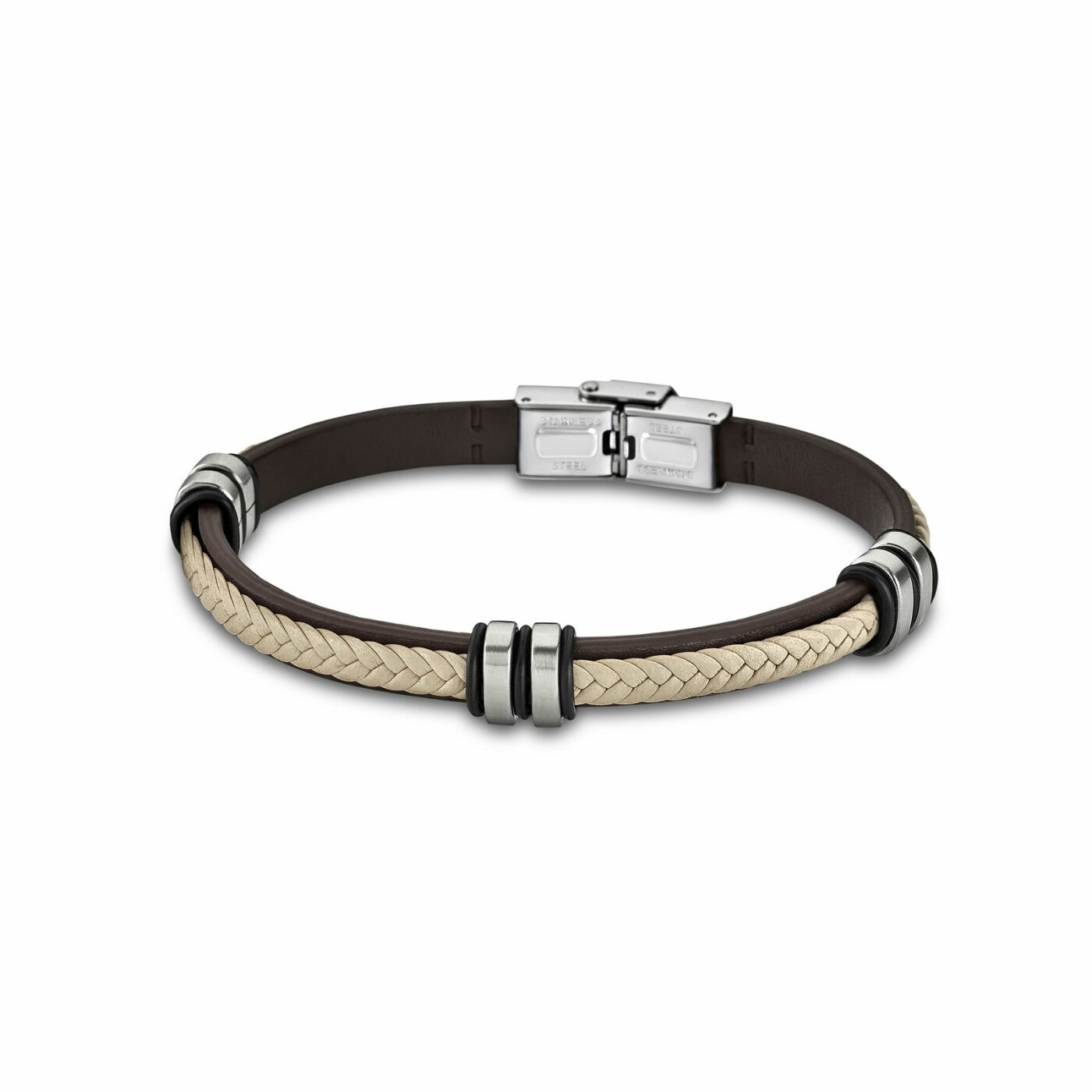 Bracelet Lotus Style Urban Man en acier et cuir