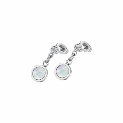Boucles d'oreilles Lotus Bliss en acier, oxyde de zirconium et nacre