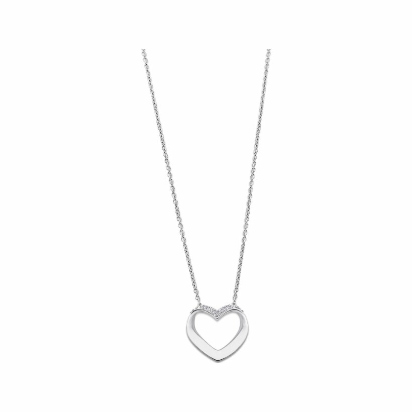 Collier Lotus Woman's Heart en acier et oxydes de zirconium