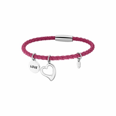 Bracelet Lotus Style Millennial en acier et cuir tressé rose