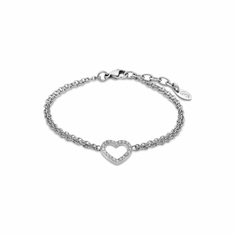 Bracelet Lotus Style Woman'S Heart en acier et oxydes de zirconium