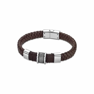 Bracelet Lotus Dark Style en acier et cuir