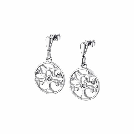 Boucles d'oreilles Arbre de vie Lotus Style Rainbow en acier et oxydes de zirconium