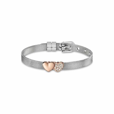 Bracelet Lotus Style Bliss en acier, métal doré rose et oxydes de zirconium