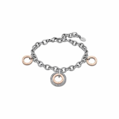 Bracelet Lotus Style Urban Woman en acier, métal doré rose et oxydes de zirconium