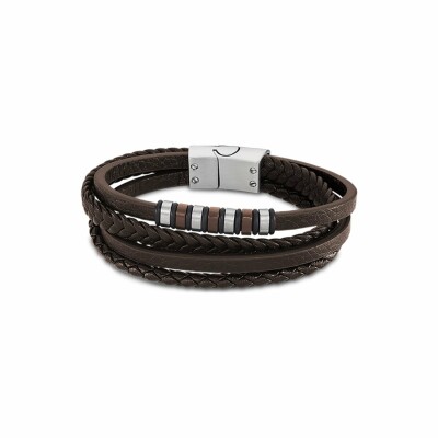 Bracelet Lotus Urban Man en acier et cuir