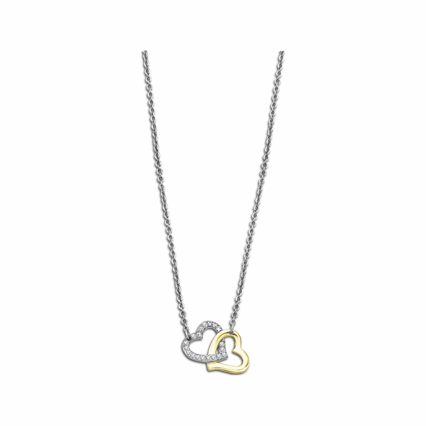 Collier Lotus Woman's Heart en acier, plaqué or et oxydes de zirconium