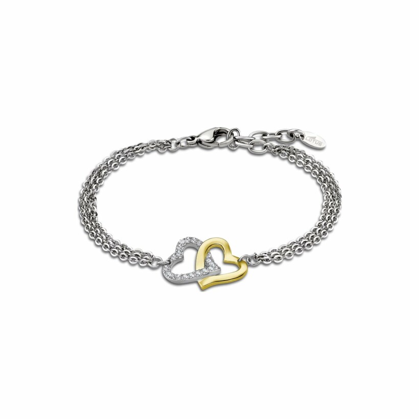 Bracelet Lotus Woman's Heart en acier, plaqué or et oxydes de zirconium