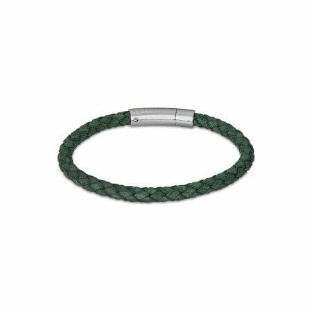 Bracelet Lotus Style Men Basic en acier et cuir tressé vert