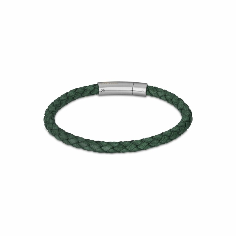 Bracelet Lotus Style Men Basic en acier et cuir tressé vert
