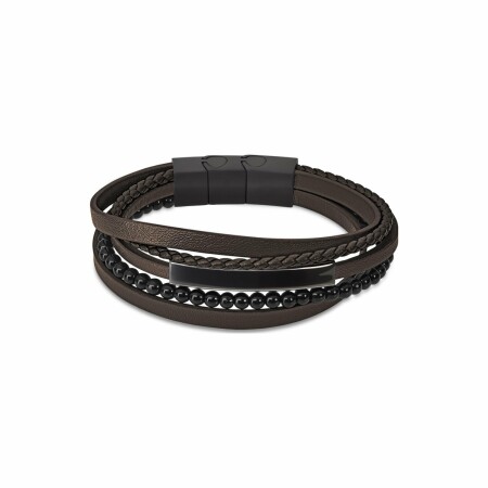 Bracelet Lotus Urban Man en acier et cuir marron