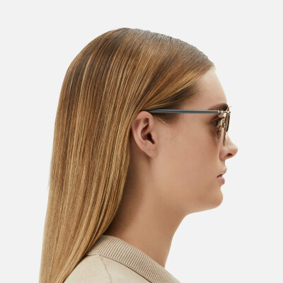 Lunettes de soleil Montblanc carrées à monture métallique grise et dorée