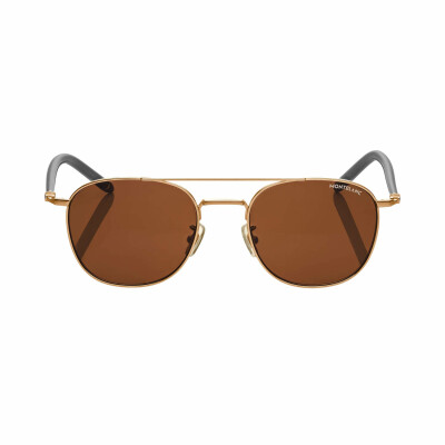 Lunettes de soleil Montblanc carrées à monture métallique grise et dorée