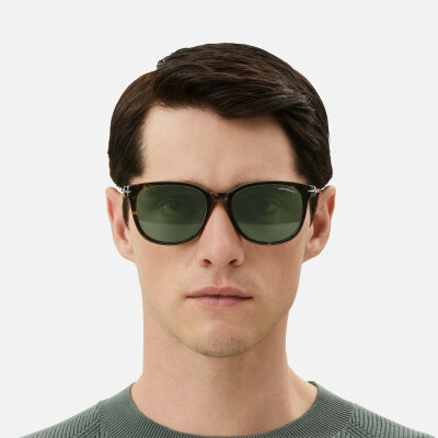 Lunettes de soleil Montblanc rondes à monture en acétate couleur havane