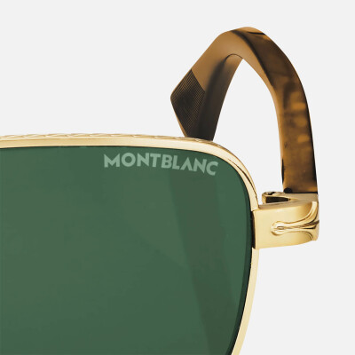 Lunettes de soleil Montblanc rectangulaires à monture métallique dorée