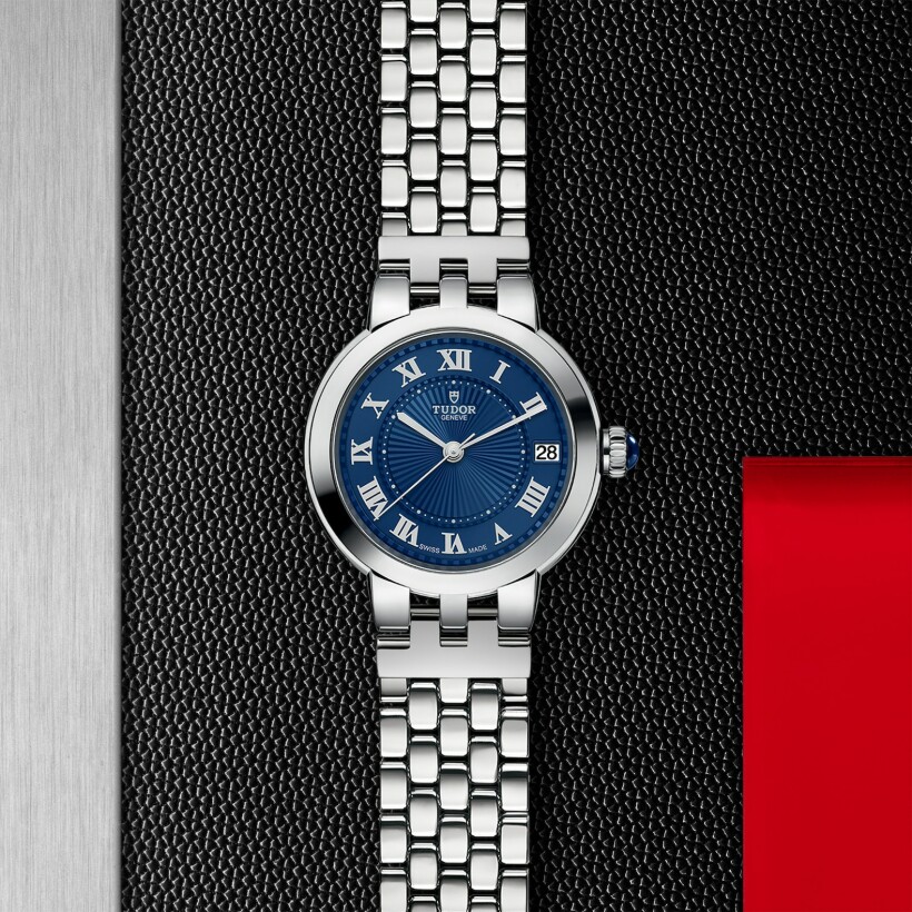 Clair de Rose watch, 34mm steel case, blue dial