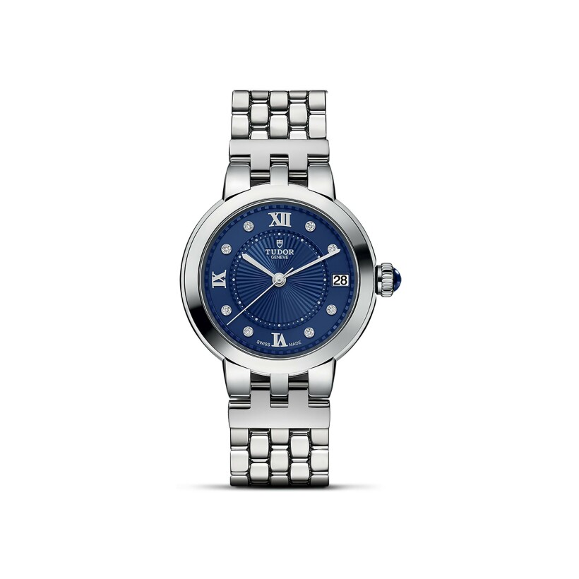 Clair de Rose watch, 34mm steel case, diamond-set dial