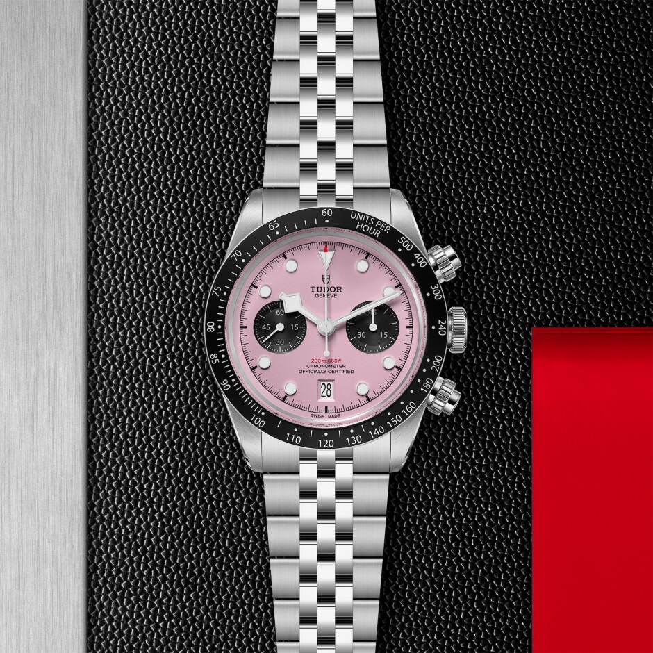 TUDOR Black Bay Chrono watch, 41mm steel case, pink dial