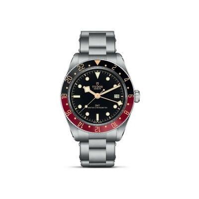 TUDOR Black Bay 58 GMT watch, 39mm steel case, black and burgundy bezel