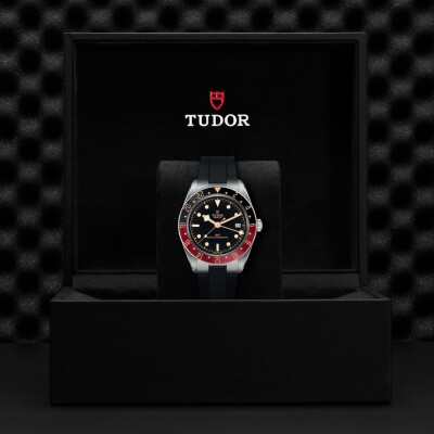 TUDOR Black Bay 58 GMT watch, 39mm steel case, rubber strap