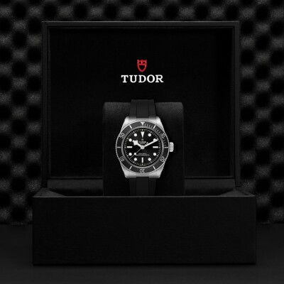 TUDOR Black Bay watch, 41mm steel case, black rubber strap