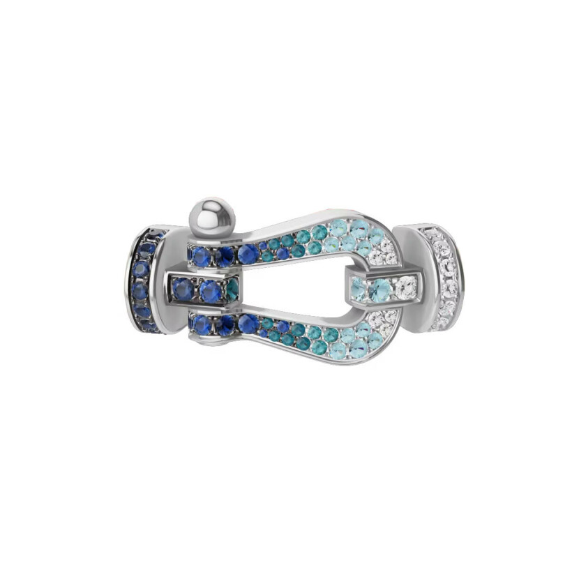 FRED Force 10 buckle, large model in white gold, diamonds and sapphires