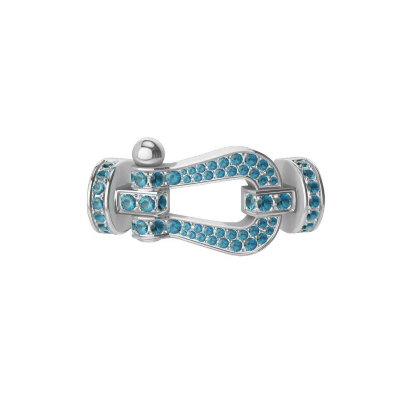 FRED Force 10 buckle, large model in white gold and blue Topaz