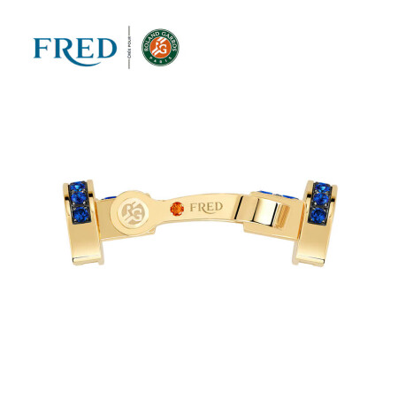 FRED Force 10 Large Size Roland Garros buckle, yellow gold, sapphires and one mandarin garnet