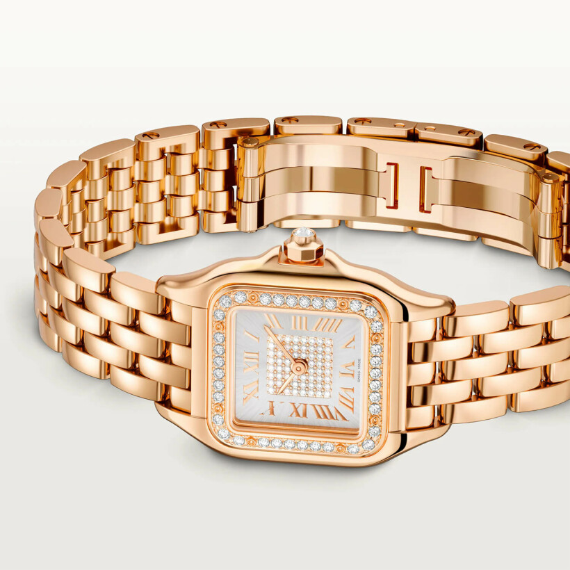 Panthère de Cartier watch Small model, mouvement quartz, or rose, diamants