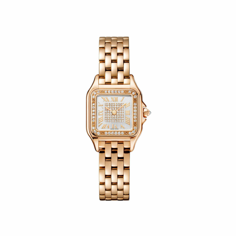 Panthère de Cartier watch Small model, mouvement quartz, or rose, diamants