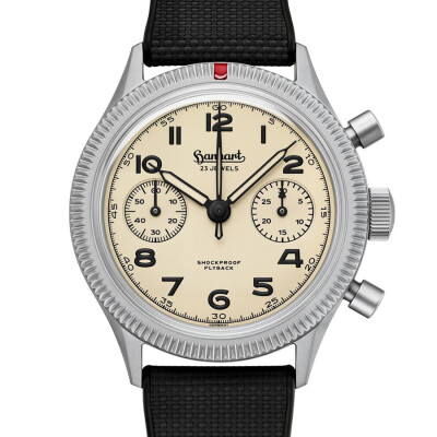 Montre Hanhart 1882 417 TI Desert Pilot, 42mm, bracelet caoutchouc noir, Édition Limitée