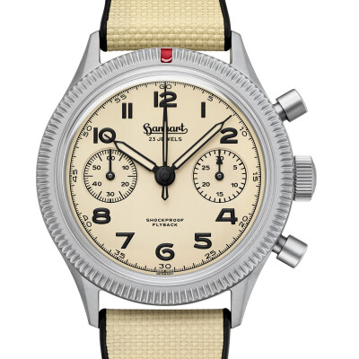 Montre Hanhart 1882 417 TI Desert Pilot, 42mm, bracelet caoutchouc sable, Édition Limitée