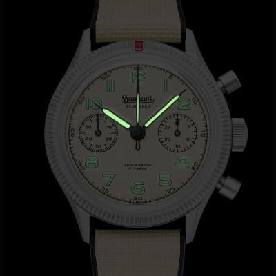 Montre Hanhart 1882 417 TI Desert Pilot, 39mm, bracelet caoutchouc sable, Édition Limitée