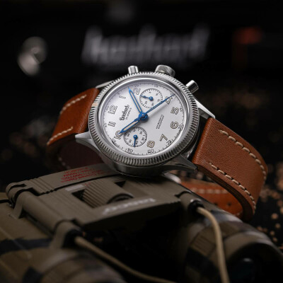 Montre Hanhart 1882 417 ES Moby Dick, 39mm, bracelet cuir marron clair M