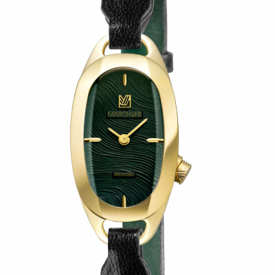 Montre MARCH LA.B OBLONGUE Electrique - Drapée Emerald - Chrevreau noir