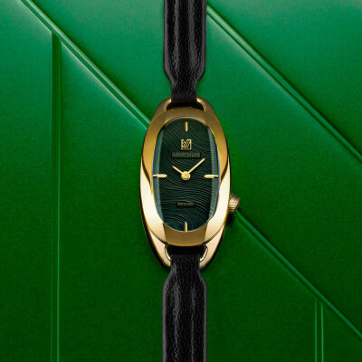 Montre MARCH LA.B OBLONGUE Electrique - Drapée Emerald - Chrevreau noir