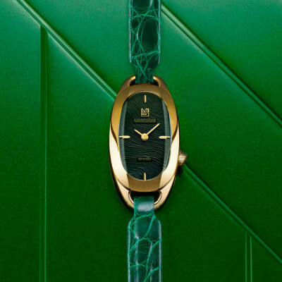 Montre MARCH LA.B OBLONGUE Electrique - Drapée Emerald - Alligator vert