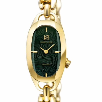 Montre MARCH LA.B OBLONGUE Electrique - Drapée Emerald - Gourmette Acier dorée
