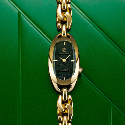 Montre MARCH LA.B OBLONGUE Electrique - Drapée Emerald - Gourmette Acier dorée