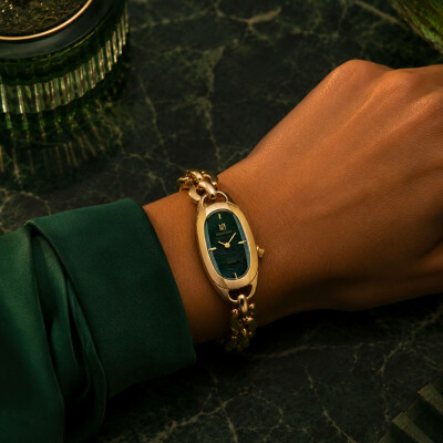Montre MARCH LA.B OBLONGUE Electrique - Drapée Emerald - Gourmette Acier dorée