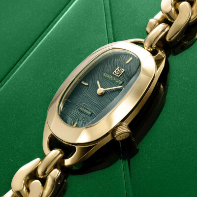 Montre MARCH LA.B OBLONGUE Electrique - Drapée Emerald - Gourmette Acier dorée